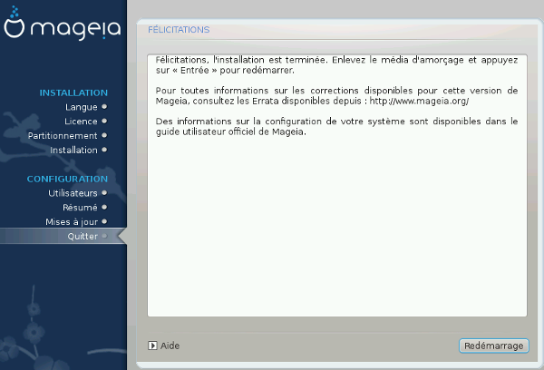Fin de l'installation