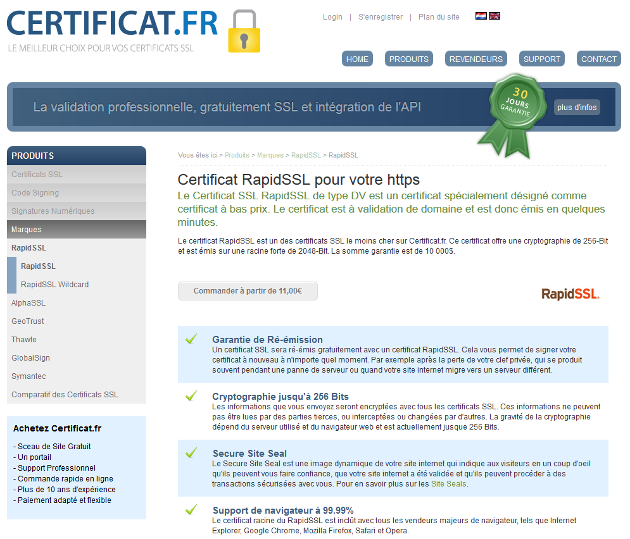 RapidSSL Commande