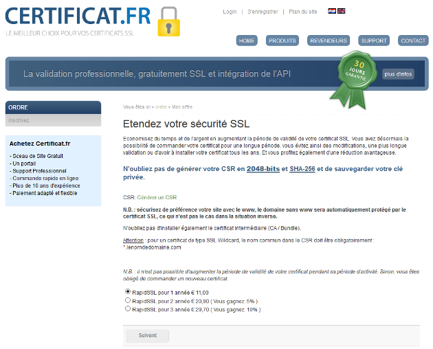 RapidSSL pour 1 année