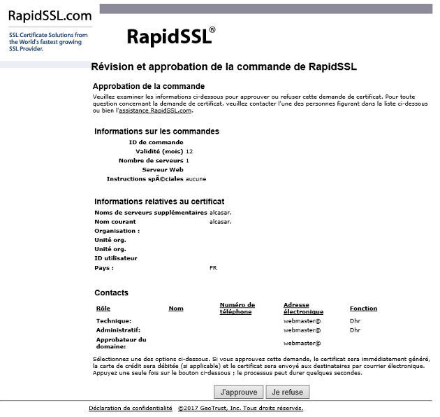 RapidSSL Révision et approbation