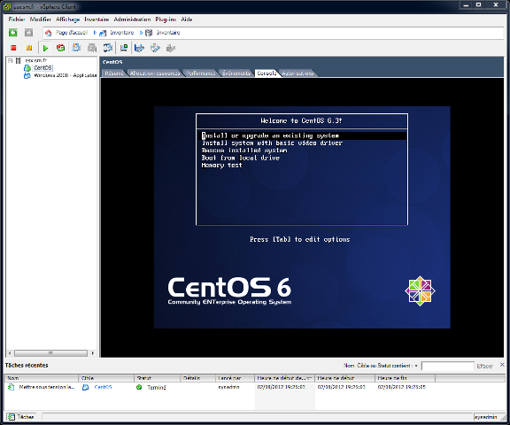 CentOS - Fenêtre de bienvenue