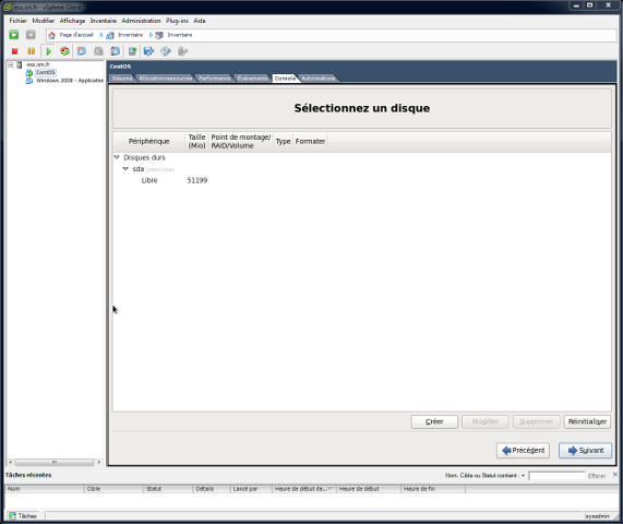 CentOS - Fenêtre Sélection d'un disque