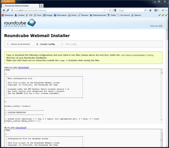 RoundCube - main.inc.php et db.inc.php