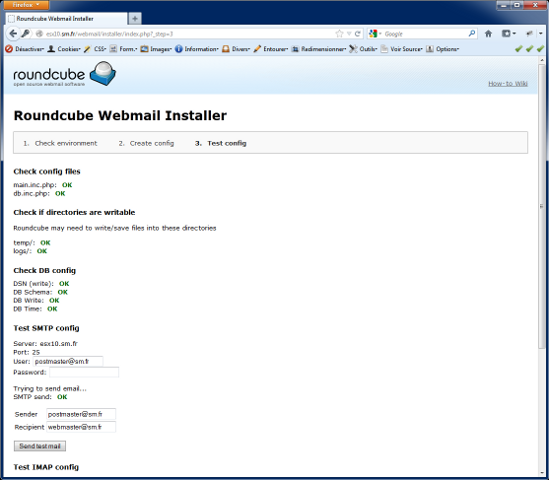 RoundCube - Test SMTP config