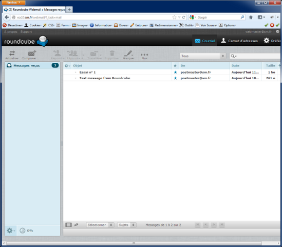 RoundCube Webmail - Messages reçus