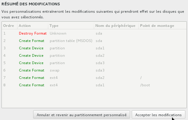 Fenêtre Résumé des modifications