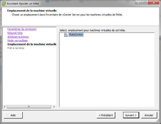 Assistant Ajouter un hôte - Emplacement des VMs