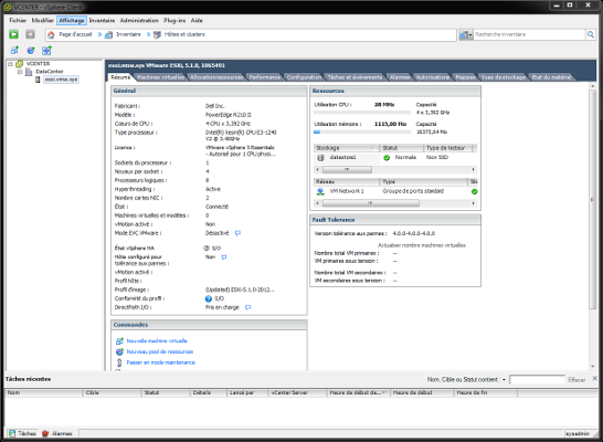 Résumé d'un hôte ESXi