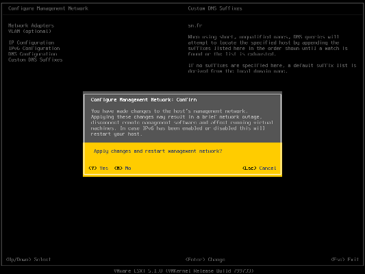 Fenêtre Configure Management Network: Confirm