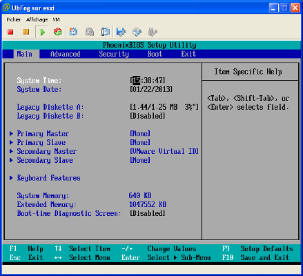 Réglage du BIOS de la VM