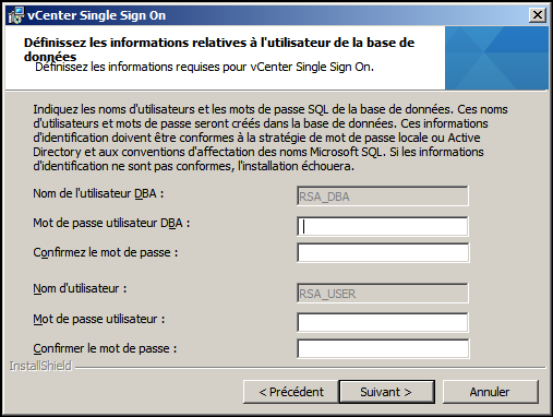 Informations relatives à l'utilisateur de la base de données