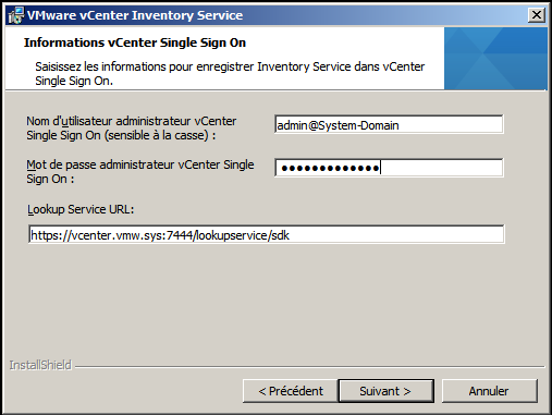 Informations vCenter Single Sign On