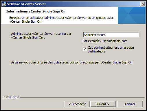 Groupe pour vCenter Single Sign On