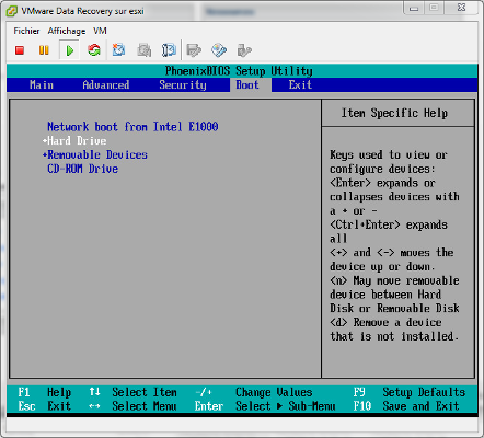 BIOS d'une VM