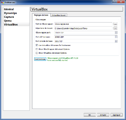 GNS3 - VirtualBox - Test Settings