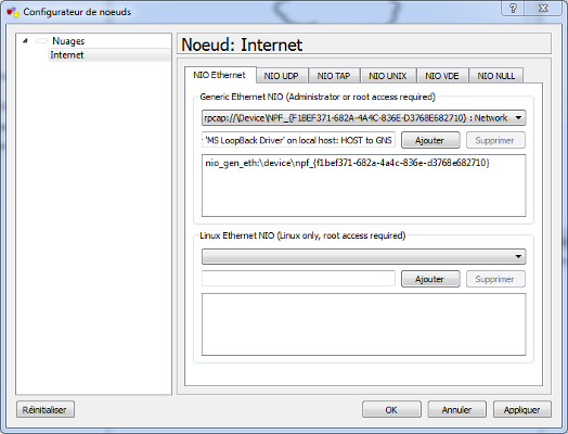 GNS3 - Configuration du noeud Internet