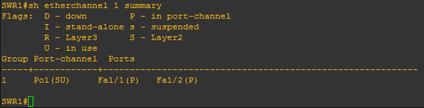 RES8 - Commande : sh etherchannel 1 summary