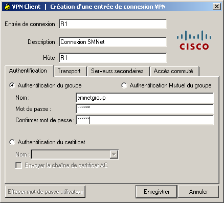 VPN Client Création d'un entrée