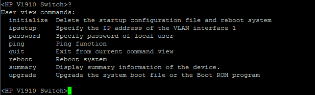 HP v1910 - User view commands