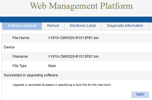 HP v1910 - Web Management Succeeded in upgrading software