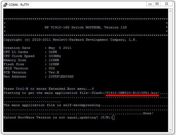 HP v1910 Initialisation