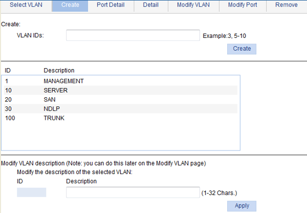 HP v1910 VLan Create