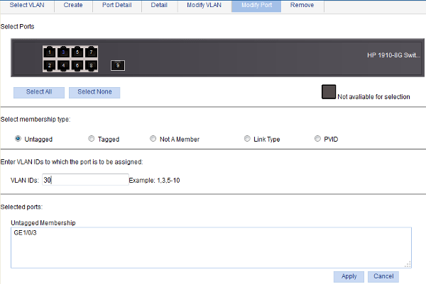 HP v1910 VLan Modify Port