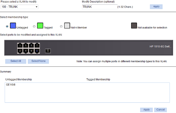 HP v1910 Modify VLAN