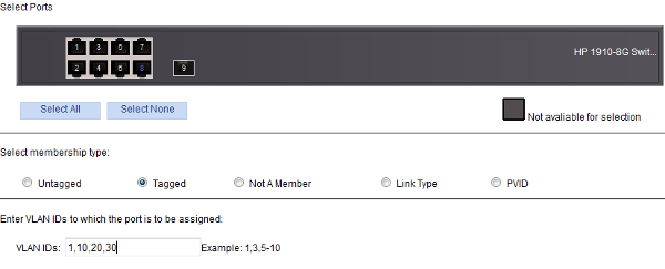 HP v1910 VLans Tagged