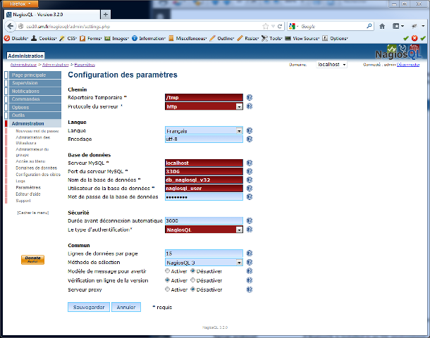 NagiosQL - Configuration des paramètres