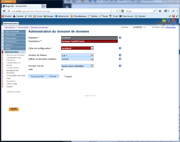 NagiosQL - Administration du domaine localhost