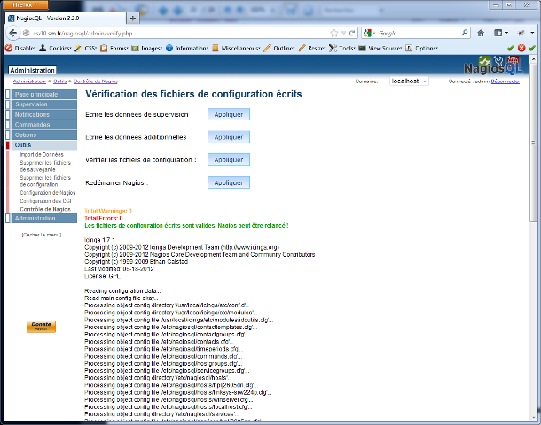 NagiosQL - Vérification des fichiers de configuration