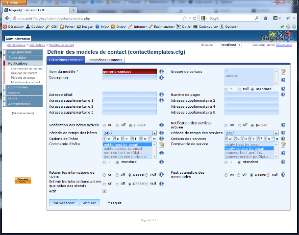 NagiosQL - Modèles de contact