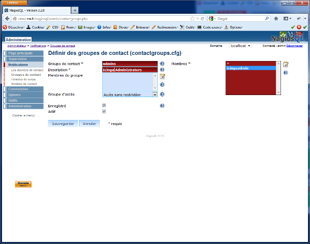 NagiosQL - Groupes de contact