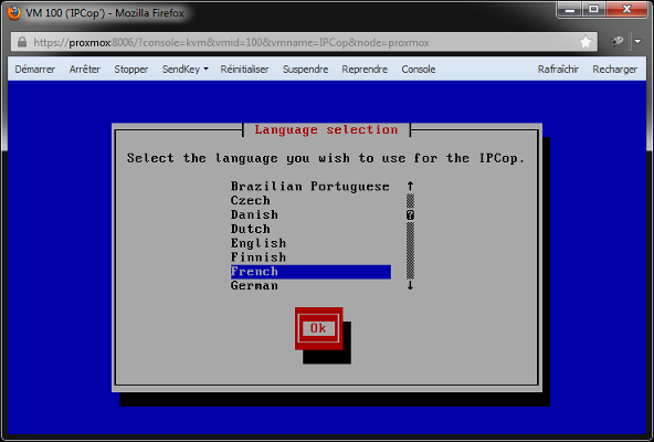 IPCop - Fenêtre Language selection