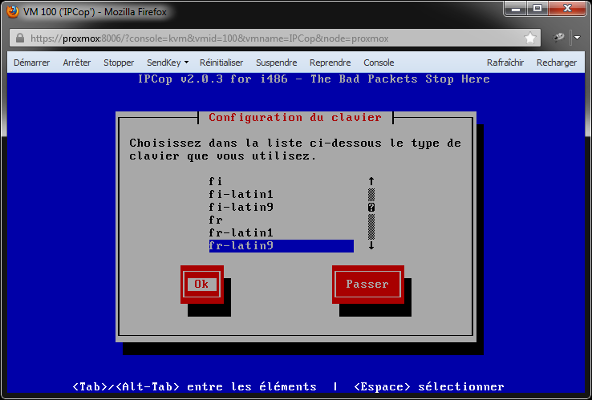 IPCop - Fenêtre Configuration du clavier