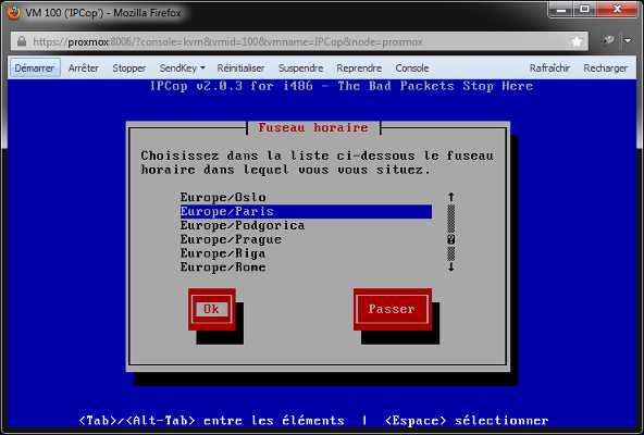 IPCop - Fenêtre Fuseau horaire