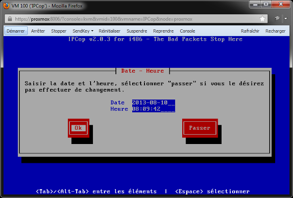IPCop - Fenêtre Date - Heure