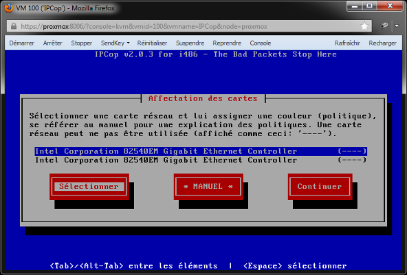 IPCop - Fenêtre Affectation des cartes (1)