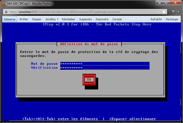 IPCop - Mot de passe 'clé cryptage sauvegardes'
