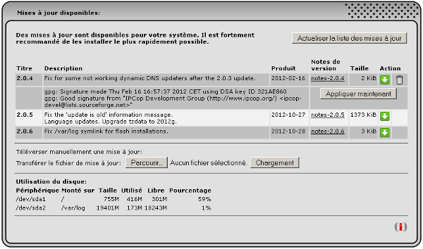 IPCop - Appliquer une mise à jour