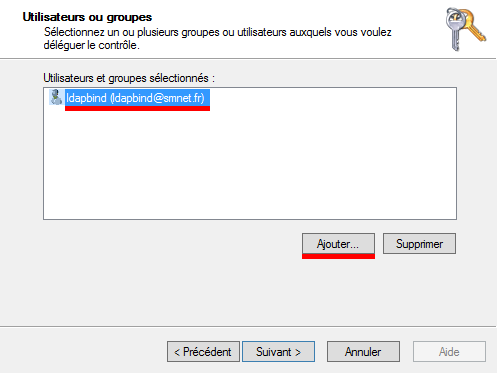 Utilisateur pour la délégation de contrôle