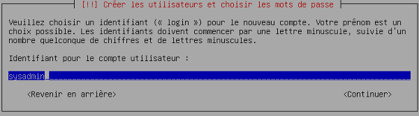 jessie - Fenêtre Création d'un compte utilisateur