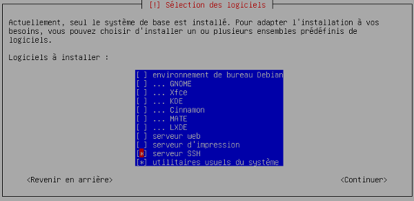 Jessie - Fenêtre Sélection des logiciels