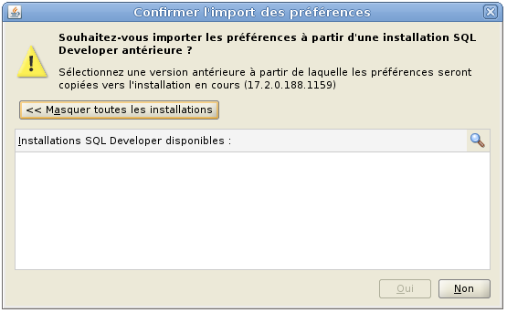 SQL Developer Import Installation Antérieure