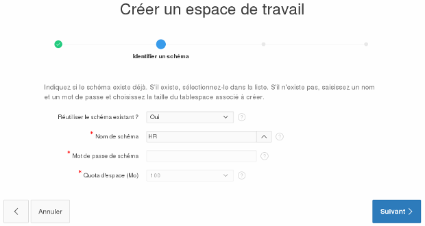 APEX Créer un Espace de travail Schéma