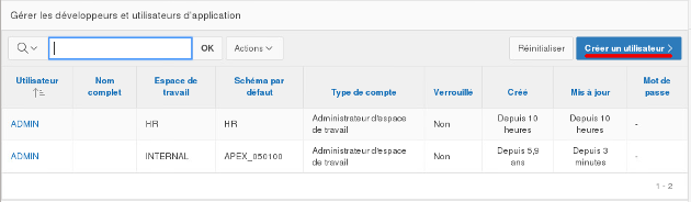 APEX Gérer les développeurs et les utilisateurs