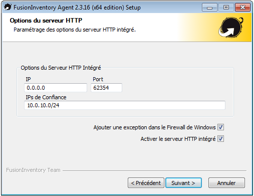 Agent FusionInventory Serveur HTTP