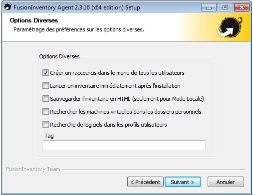 Agent FusionInventory Options Diverses