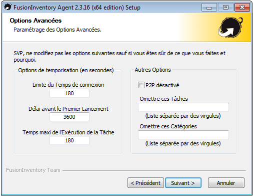 Agent FusionInventory Options Avancées